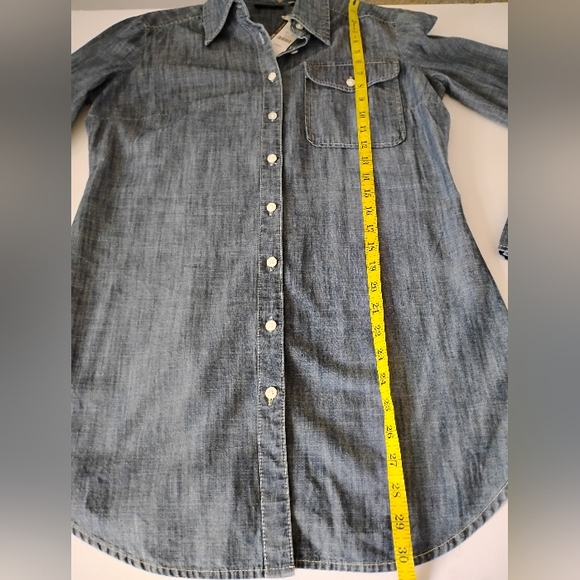 New York & Company 100% Cotton Dark Denim Western Style Tunic Shirt Size Small - Picture 14 of 14